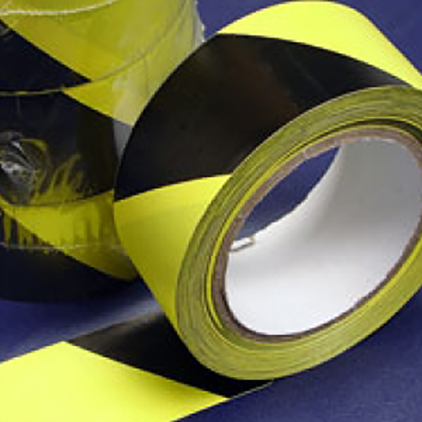 Black & Yellow PVC Hazard Warning Tape with Strong Permanent Adhesive Backing