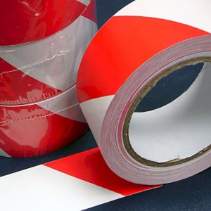  PVC Hazard Warning Tape with Strong Permanent Adhesive Backing Red & White